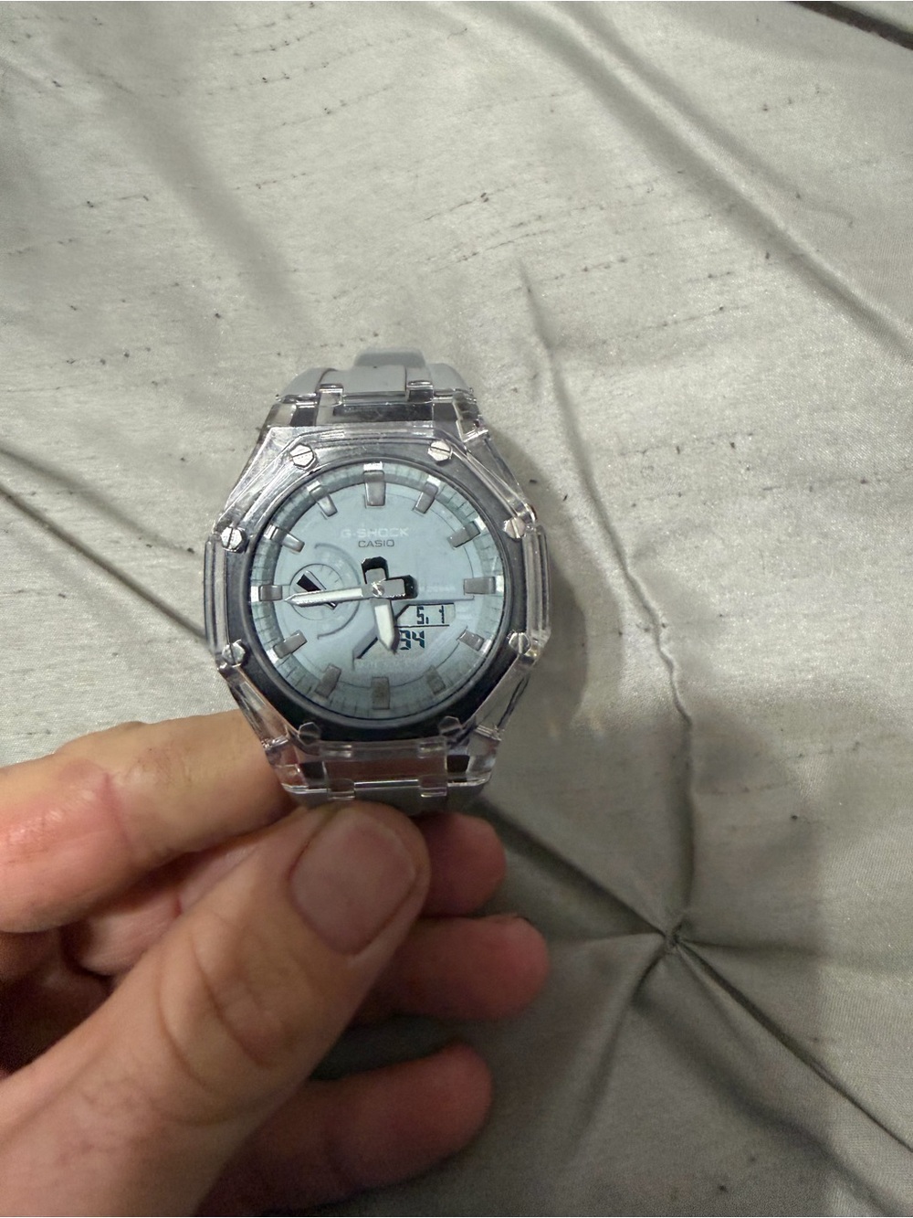 G Shock Clear Casioak mod watch.